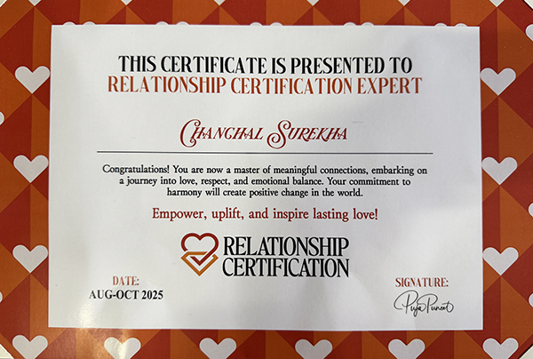 Life coaching certification held by Chanchal Surekha