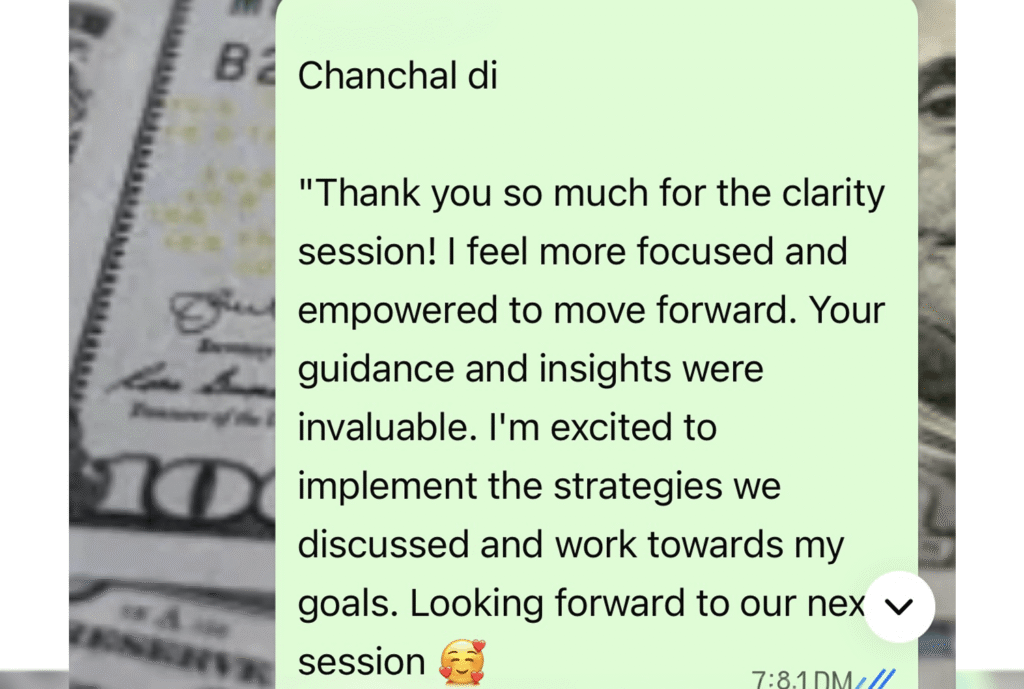 Client testimonial for life coaching with Chanchal Surekha